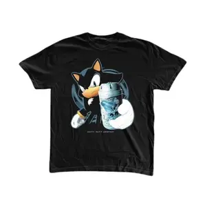 Shadow Energy Cup Graphic T-Shirt, Cartoon Hedgehog Drink Promo Style Design, Unisex Streetwear Tee For Anime Fans, Retro Streetwear Outfit