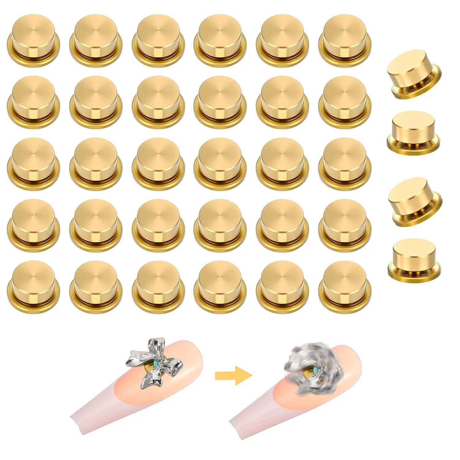 30 PCS Rotating Nail Charms Nail Art Rotating Charm Bearing for Nails Art Designs, Jewelry Rotat Tools for Women DIY Crafting Jewelry Accessories, Gold