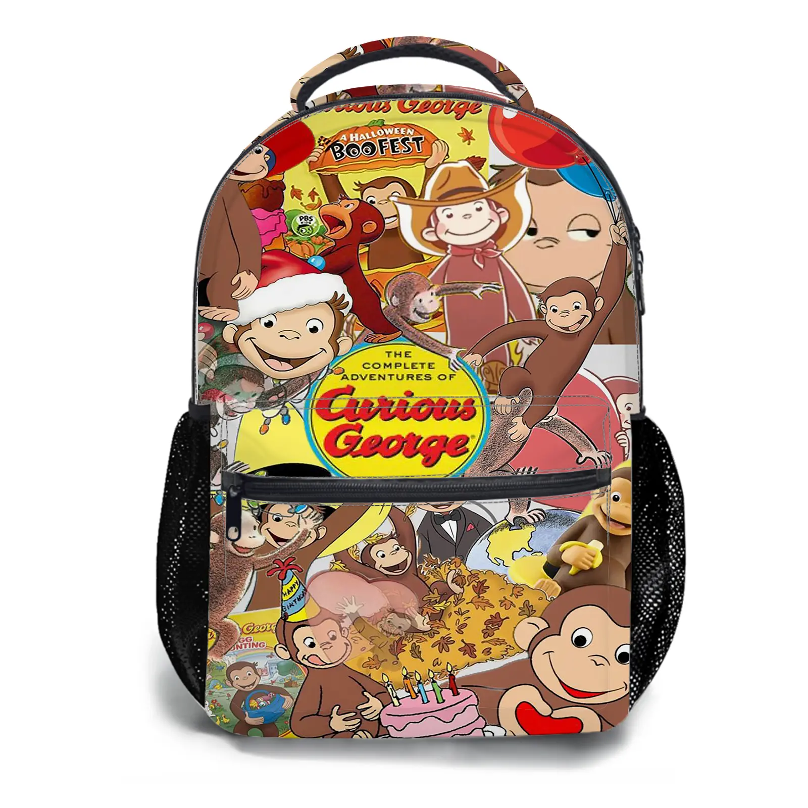 Curious George Backpack for Girls, Y2K Aesthetic School Bag with Front Zipper Pocket, Cute Cartoon Printed Bookbag for Kids and Teens, Lightweight Casual Travel Daypack for Back to School d-78