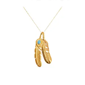 24k Gold Jewelry,Personalized Mother Daughter Feather Necklace