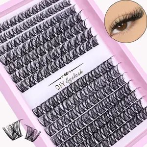 154pcs Cluster Lashes 10-16mm Wispy Individual Lashes Natural Look Lashes D Curl Fluffy Cluster Lashes DIY Volume Eyelashes DIY Eyelash Extension DIY False Eyelashes Eyelash Clusters