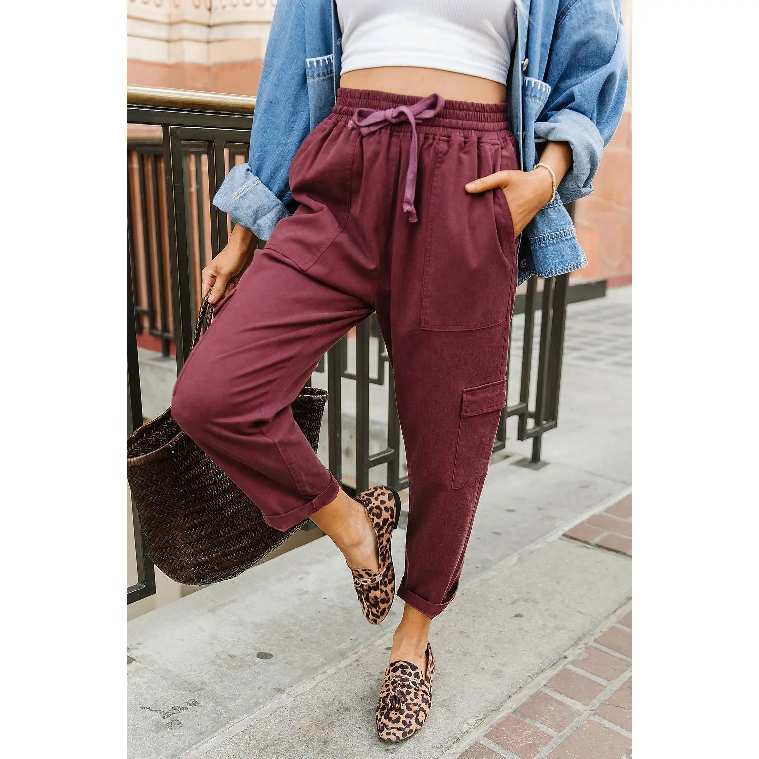 Cargo Cutie Crop Pant - Wine | Womenswear Bottoms Cargo Stretchy Casual Workwear | XS-3XL | Plus Size Fit Style