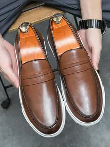 Men's Business Solid Color Loafers, Business Casual Shoes, Fashionable Comfortable Slip-on Shoes for Daily Wear, Lightweight Breathable Shoes for Men