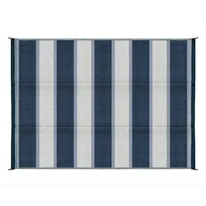 CAMCO Reversible Outdoor Decorative Rug - 6x9 Ft Blue Stripe, Lightweight, Easy to Fold, Durable Decorative Mat, Mold-Proof Large-Size for Outdoor Recreation, Fishing, Decorative Rugs