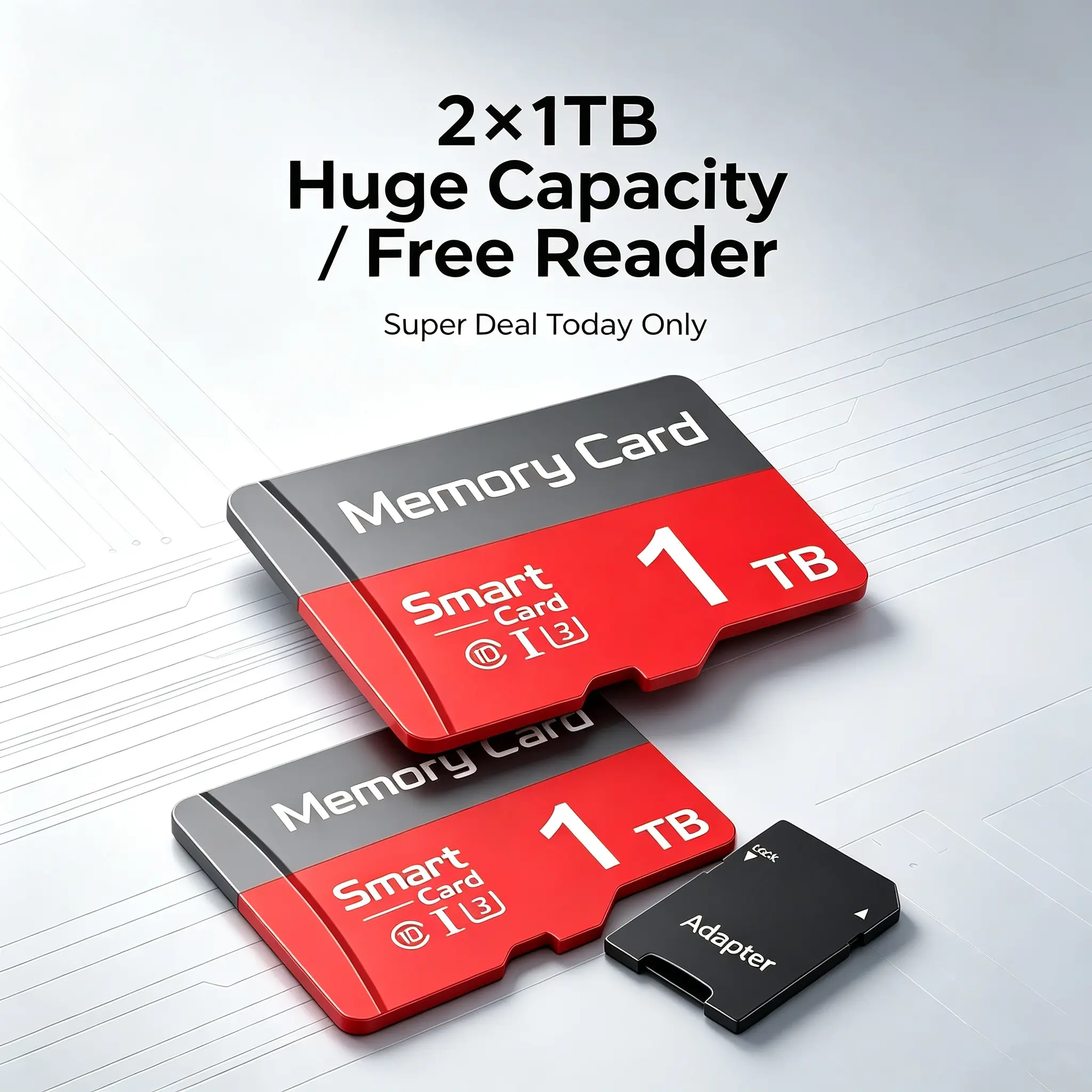 2 Pieces 1TB, sd memory card, Fast Data Transfer, sd card, Wide Compatibility, micro sd card, Includes SD Card Adapter, Class 10 for smartphone, sat nav, security camera, bluetooth speaker, voice recorder