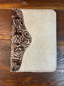 5" x 7" Tan Hair-on-Hide and Brown Rose Embossed Leather Notebook