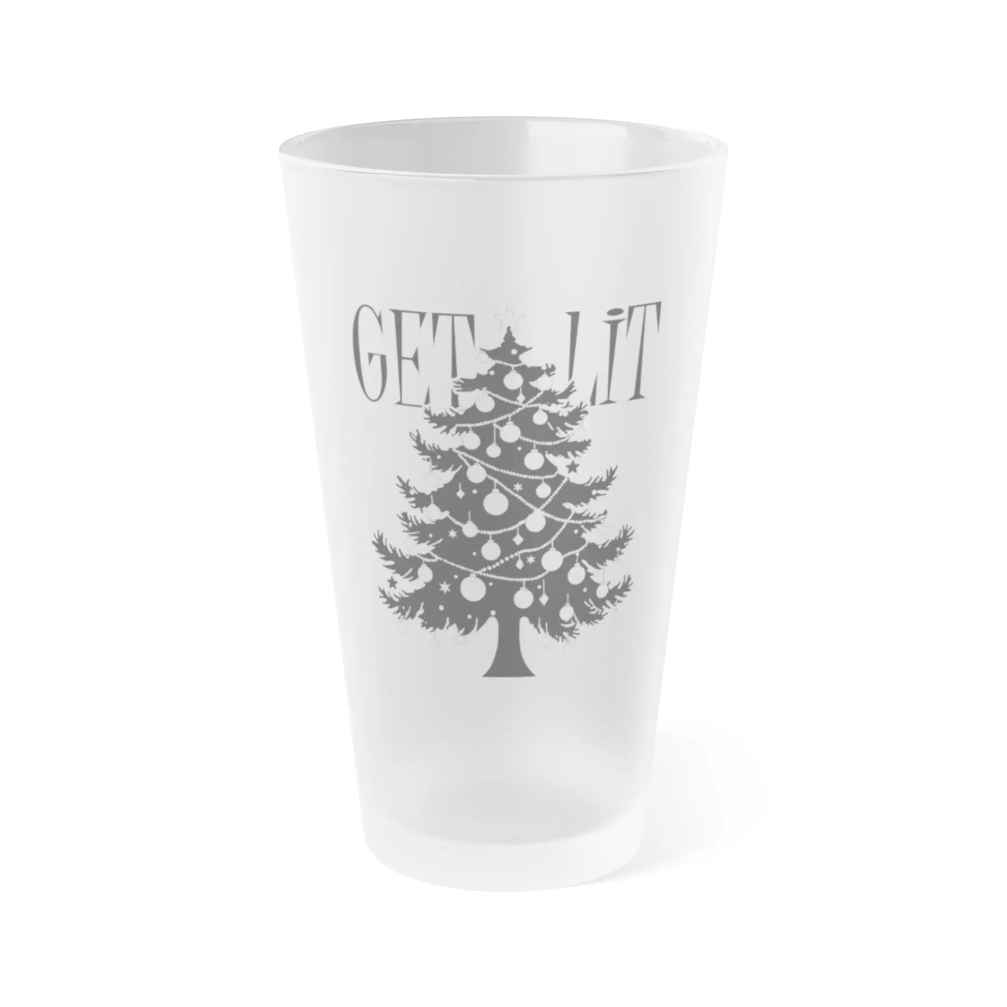 Get Lit Christmas Tree Pint Glass | Frosted 16oz Beer Glass