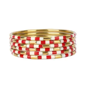 BudhaGirl | Red And White Enamel Veda Bangles - Set Of 6 BudhaGirl | Red And White Enamel Veda Bangles - Set Of 6
