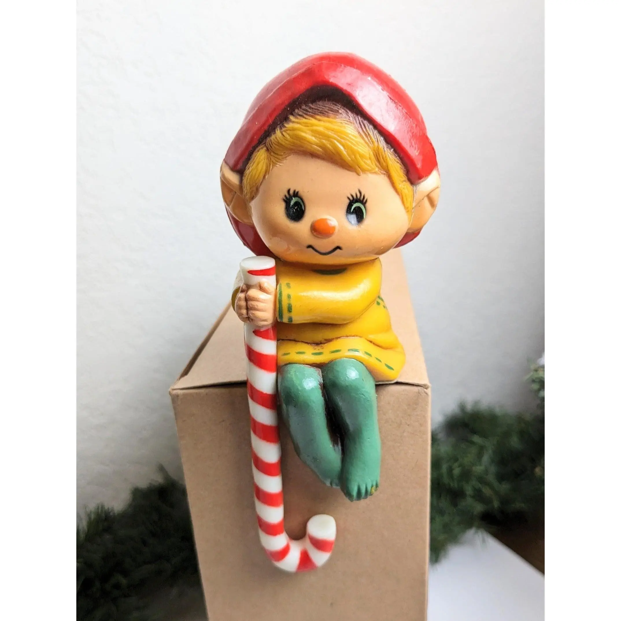 Vintage Hallmark Elf with Candy Cane Christmas Stocking Hanger