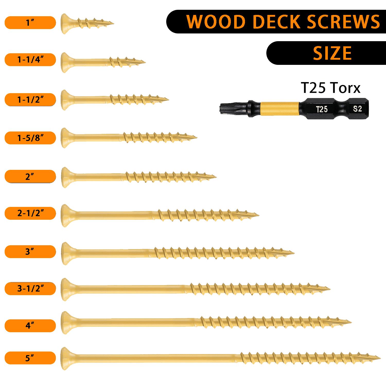 VKKM 260Pcs #8 x 1-5/8 Inch Bronze Torx Countersunk Wood Screws, Hardened Carbon Steel Anti-Corrosion Self Tapping Fasteners with Free T25 Bit for Indoor Cabinet Furniture Wood DIY Projects