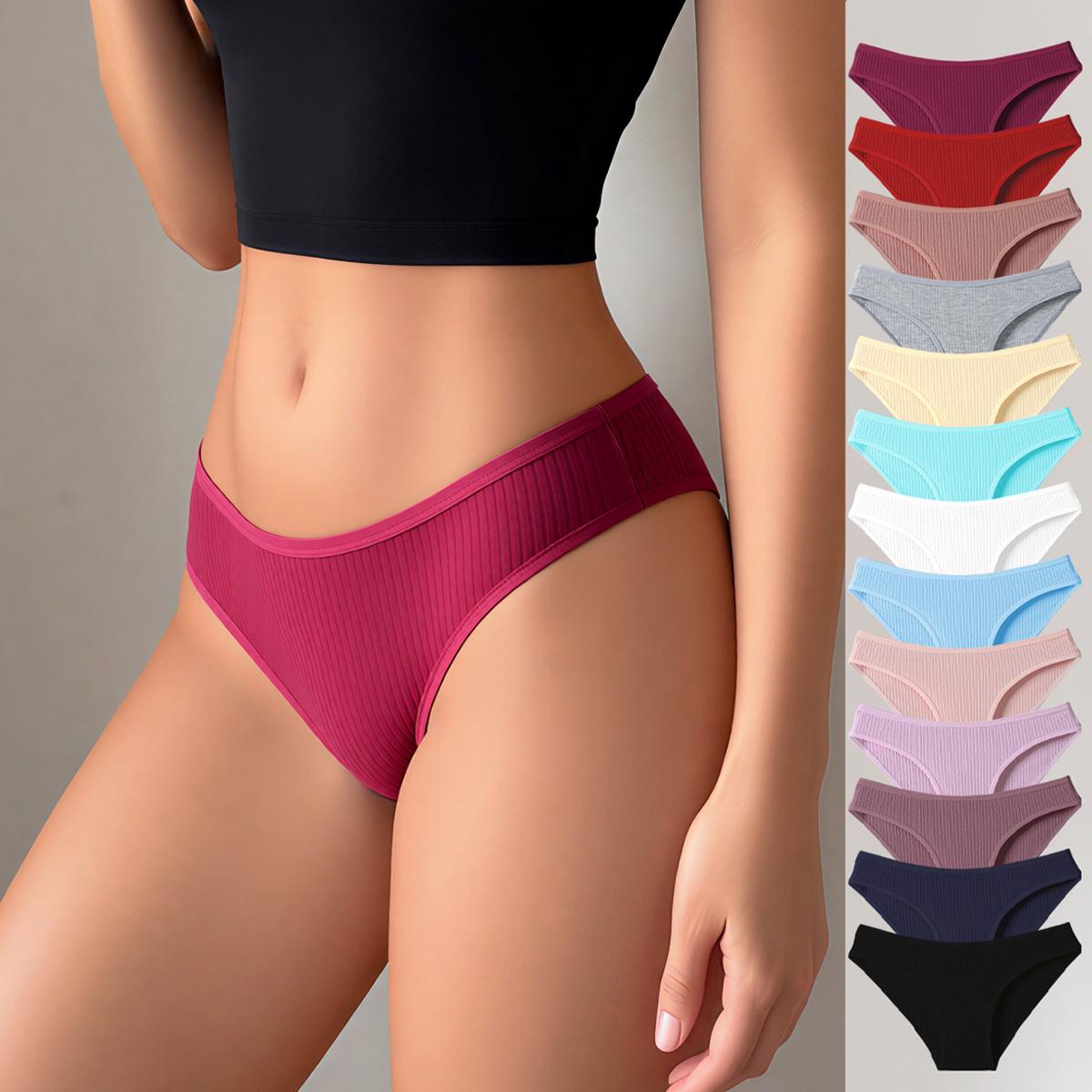 HOTCOM Women’s Ribbed Cotton Fabric Panties 13/12/7-Pack – Seamless Soft Minimalist Underwear, Solid Color Everyday Womenswear