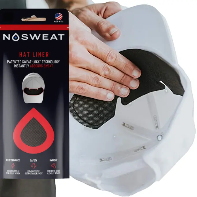NoSweat Hat Sweat Liner - Patented SweatLock Technology, Lightweight Design, 6 Pack for Golfing, Hypoallergenic, Instantly Absorbs Sweat, Protects against makeup stains