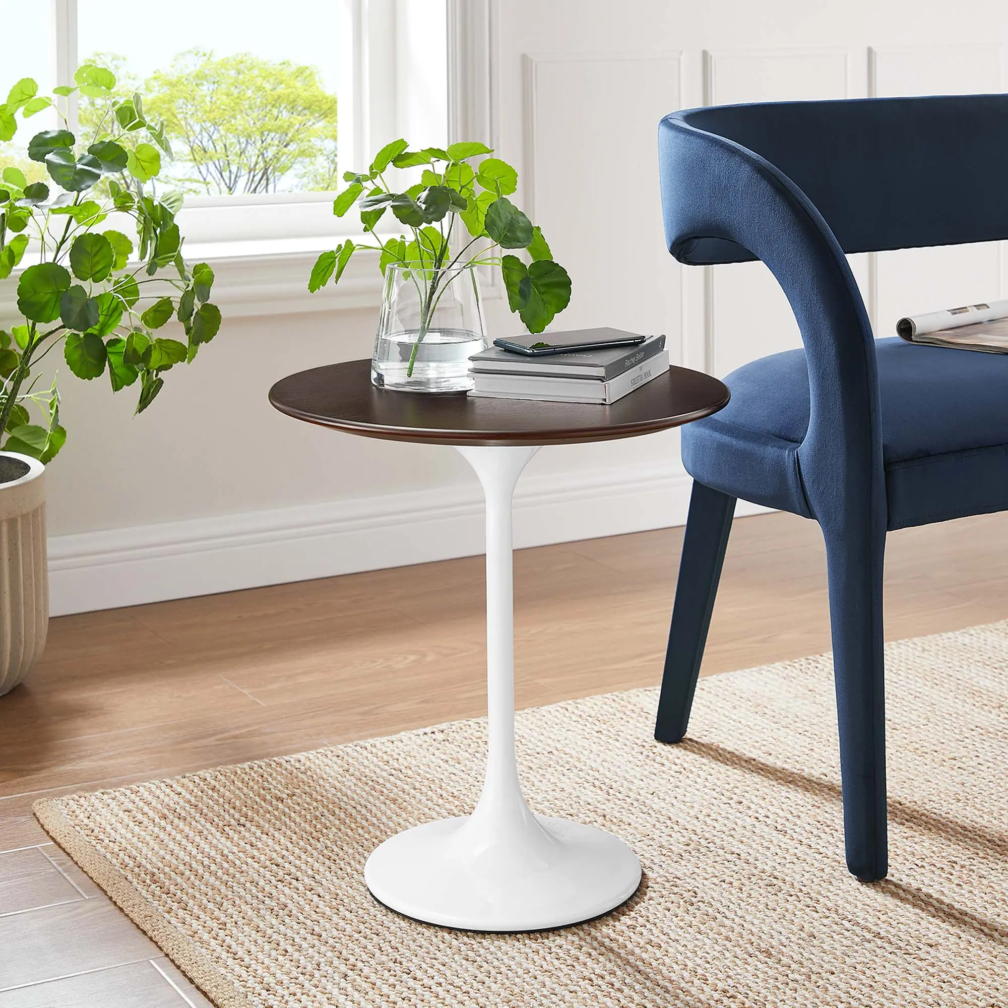 Modway Lippa Modern Accent Table, 20" Round Indoor Side Table with Wood Grain Finish in White Cherry Walnut, Modern Accent Tables
