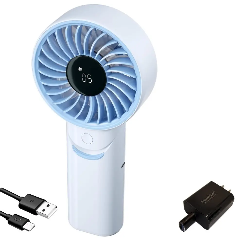 Nitecore NEF03 Pro Portable Foldable Low Noise 5 speed Handheld Fan, Neck Strap w/EdisonBright Charging Adapter