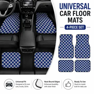 4pcs Blue Checkered Car Floor Mats, Stylish Grid Pattern, Durable Polyester, Non-Slip, All Season, Perfect Gift for Car Owners