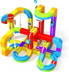 Electric Train Set Toy for Kids Age 3-6 –3D STEM Race Track with Traffic Signs, Birthday Gift for Boys and Girls