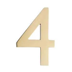 Architectural Mailboxes  House Number 4, Polished Brass - 5 in., Decor, Signs, Metal, Flush Mount