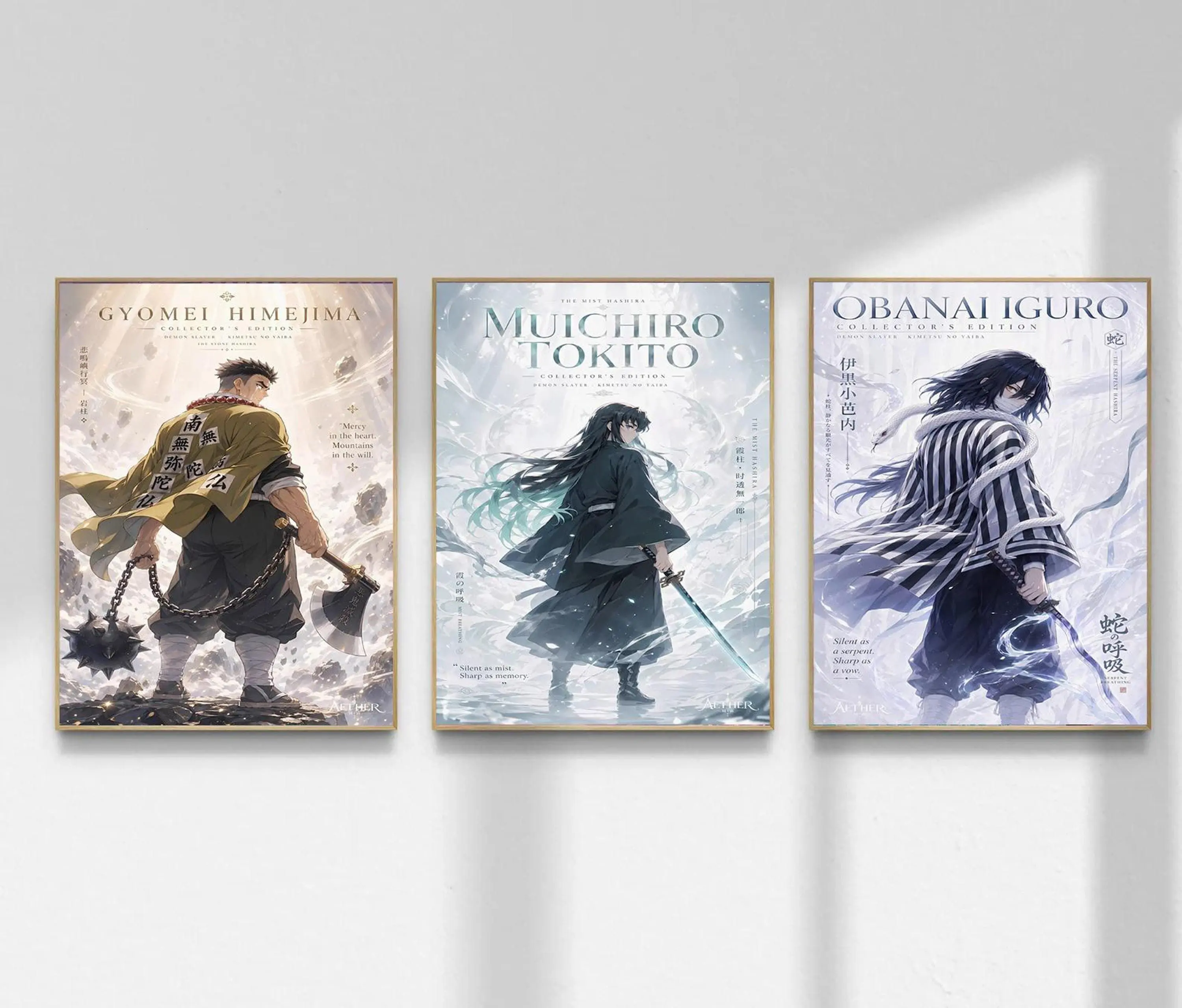 Demon Slayer Poster Set of 3, Kimetsu No Yaiba Hashira Wall Art, Gyomei Muichiro Obanai Anime Print, Japanese Anime Room Decor, Otaku Gift