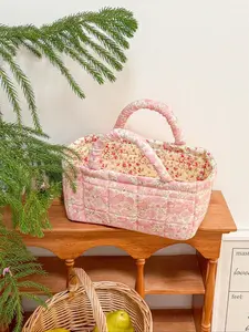 Women Floral Print Foldable Storage Basket, Large Capacity Cosmetic Organizer, Multi-Functional Home Decor for Bedroom & Living Room, Floral Pattern Basket