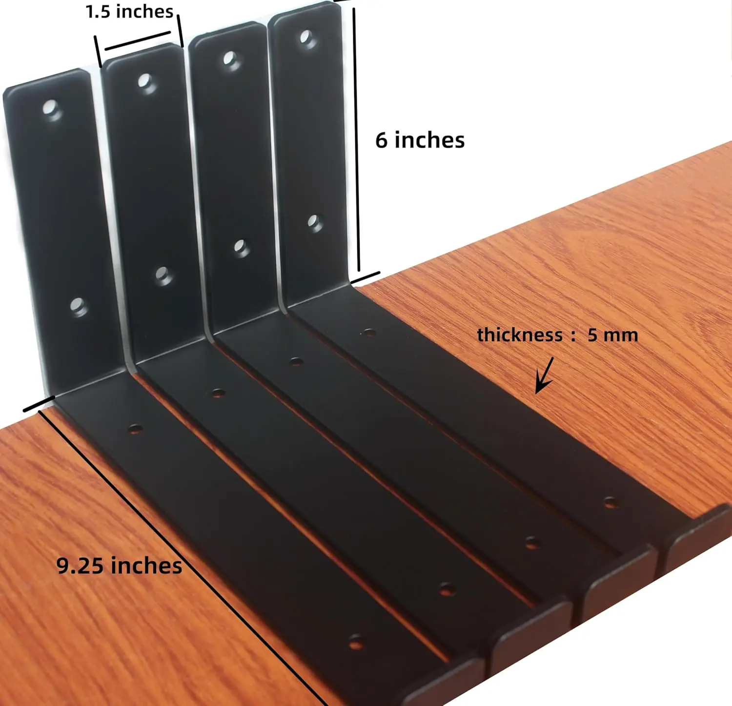 6 Pack - 9.25" L x 6" H x 1.5" W J Lip Shelf Brackets Rustic Farmhou Iron Wall Floating Shelf Bracket Metal Shelf Bracket Industrial Shelf Supports with Screws Black