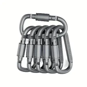 Locking Carabiner Clip, 6 Counts/pack Aluminum Alloy D-Ring Locking Carabiner, Camping Keychains Dog Leashes, Keychain Hiking Clip for Camping & Fishing & Outdoor Use, Valentine's Day Gift