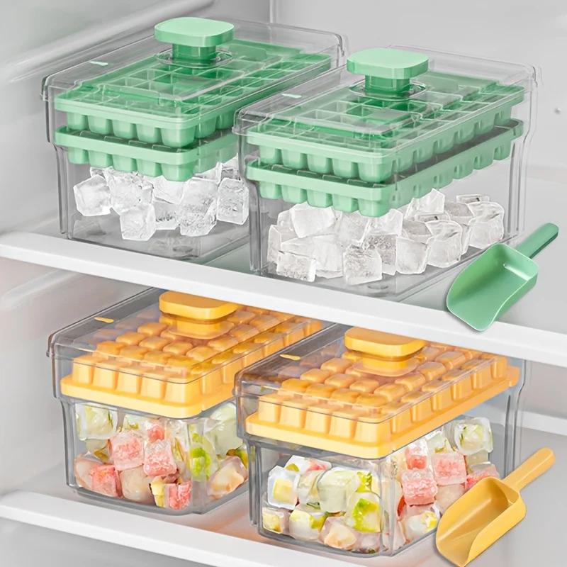 Summer savior: ice tray with lid and ice storage box, can make 68 ice cubes, easy to remove the ice cubes with a simple press.Perfect for holiday parties