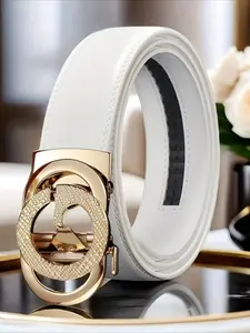White Belt with Automatic Buckle for Men, Leather Buckle Belt, Suitable for Business and Casual Wear, A Formal Gift for Husband and Father Him Men