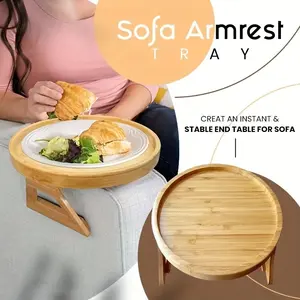 1PC Foldable Bamboo Sofa Armrest Tray: Perfect for Instant & Stable End Table for Sofa - Portable Table - 9.84" x 5.12" - No Power Required - Hardwood Construction