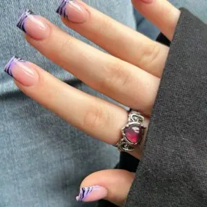 10pcs Y2K Style | Zebra Print Press On Nails | Pure Handmade Purple French Style Square | Sweet And Cool, Necessary Nails For All Seasons | Suitable For Commuting, Dating, Leisure And Travel, It Is The Best Fashion Gift For Girls And Women Nail Supplies