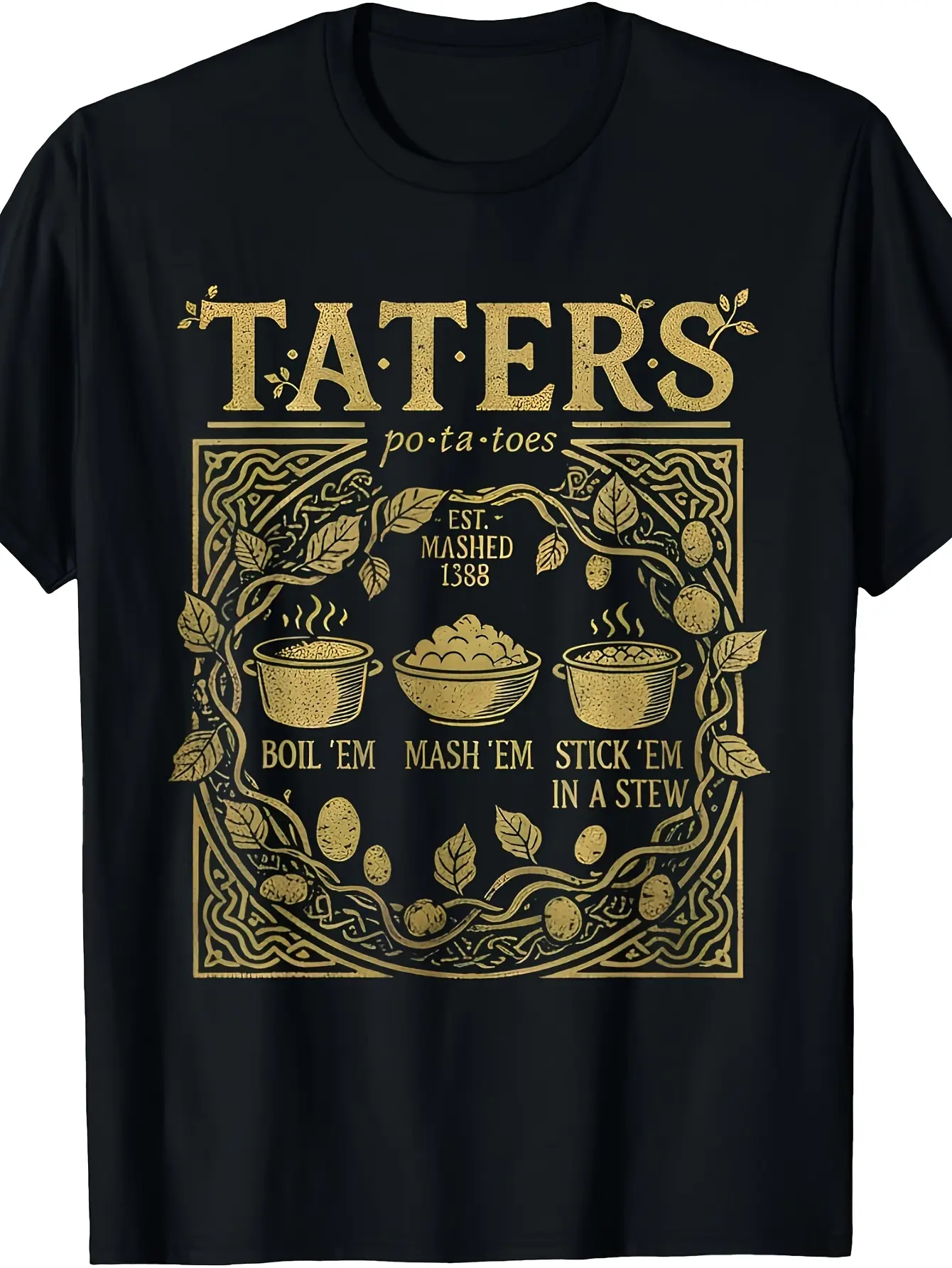 Funny Potatoes T-Shirt - Retro Po-Ta-Toes Graphic unisex soft cotton short sleeve t shirt, vintage graphic casual tee for men women teens, perfect birthday holiday gift for camping travel gym daily street  wear
