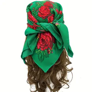 27.56" Vibrant Russian Flower Printed Square Scarf - Soft, Thin, Warm, and Windproof Boho Style Headscarf for Women - Perfect for Outdoor Activities