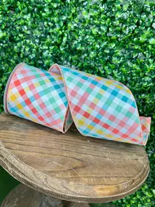 4 Inch By 10 Yard Multicolor Pastel Plaid Ribbon