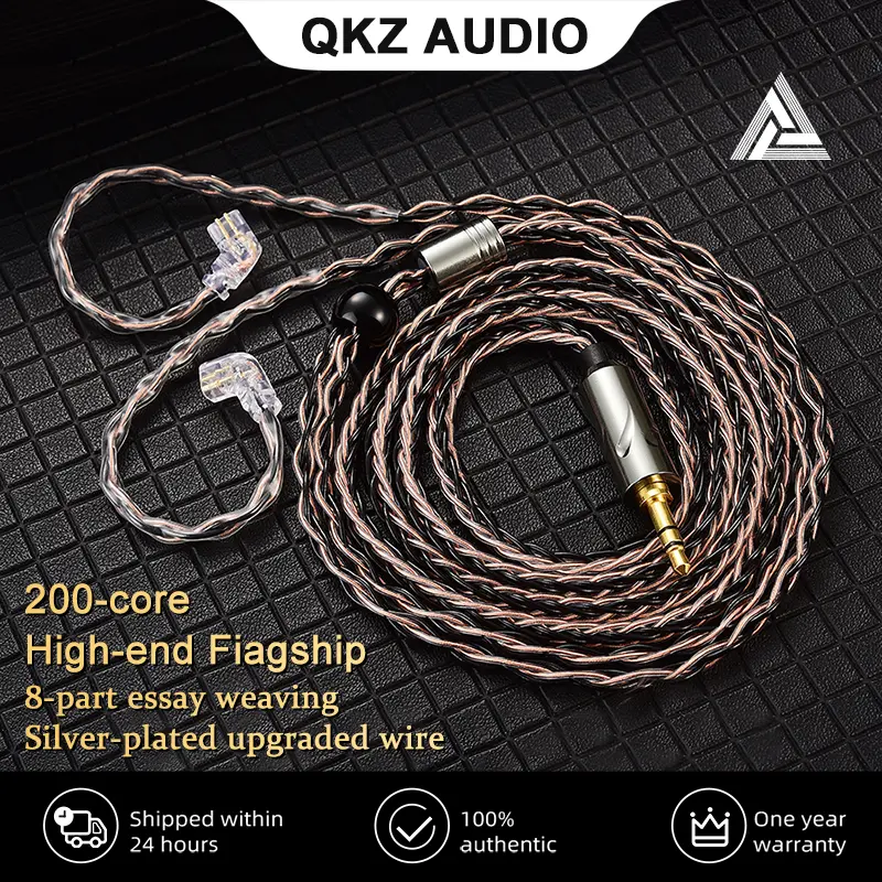 QKZ T1 Durable Audio Upgrade Cable, 200-Core Silver Plated OFC Oxygen-Free Copper Core, 0.75mm 2Pin to 3.5mm Metal Cable for KZ ZSN, ZS10 Pro, EDX & TRN Wired Headsets