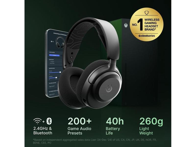 SteelSeries Arctis Nova 3X Wireless Multi-Platform Gaming Headset - Mobile App Control, 40 HR Battery, Neodymium Magnetic Drivers, 2.4GHz/Bluetooth, Xbox, PS5, PC, Switch, Mobile - Black