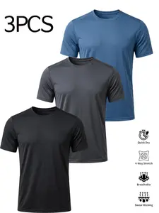 Men's Ice Silk Sporty T-Shirt, Breathable Quick-Dry Summer Short Sleeve, Fitted Daily Wear, Running, Fitness, Outdoor Sports Fashion