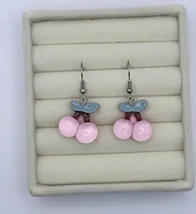 Pink Cherry Resin Drop Earrings