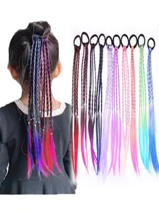 10 Piece Girl Hair Extension Set, Multicolor Braided Wigs, Ponytail Bands, Elastic Bands, Hair Accessories, Random Colors
