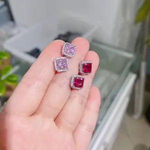 Vintage Crystal Square Emerald Amethyst Ruby Citrine Earrings Square Sqpphire Earrings Rhinestone Square Earrings Blue Crystal Square Stud Earrings Blue Sapphire Stud Earrings for Women