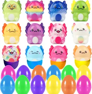 12Pcs Prefilled Easter Eggs with Slow-Rising Axolotl Squishy Toys Candy-Free Complete Kids' Kit for Egg Hunts Basket Stuffing Party Favors Easter & Birthday Gifts