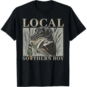 Hunting - themed Short - sleeve T - shirt: Dog, Duck & "Local Southern Boy" # Mother's Day Gift # streetwear tees # Printed T-shirt