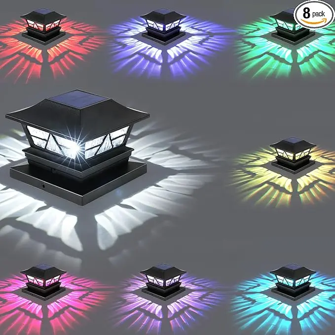 【summerfinds】Viewsun Solar Post Lights Outdoor Waterproof RGB Color Changing Modes Fence Post Cap Lights, Deck Post Lights Solar Powered for 4x4 5x5 6x6 Wooden or Vinyl Yard Garden Patio Decor, Black(8 Pack) Christmas gift sets