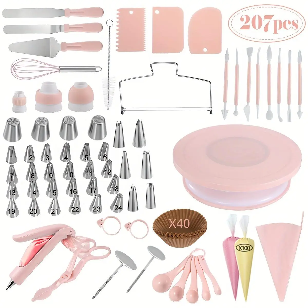 207PCS Durable Plastic Cake Decorating Tool Set - Ergonomic Pastry Cream Tools, Kitchen Utensils, Bakeware Accessories, Easy-to-Clean Cake Decoration Supplies (36/69/109/207pcs Multiple Sets, Ideal Gift Ideas for Baking Enthusiasts)