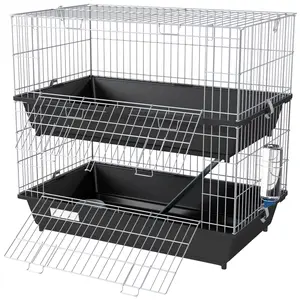 2-Tier Small Animal Cage - Black, with 2 Doors, Trays, Food Dish, Water Bottle & Ramp for Bunny, Ferret (Pet Supplies, Small Animal Habitat)