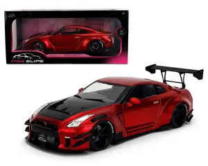 1:18 Nissan GT-R (R35) Liberty Walk Body Kit 2.0 – Candy Red with Carbon Black Hood Pink Slips by Jada