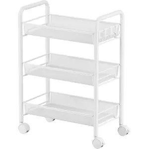 3-Tier Rolling Utility Storage Rack Cart on Wheels, Trolley Craft cart, Multi-Purpose Organizer Shelf, White