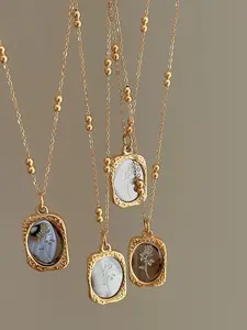 Vintage French Engraved Rose Pendant Necklace, Stainless Steel Chain, Elegant Design for Women, Perfect Gift Idea, Jewelry Gift