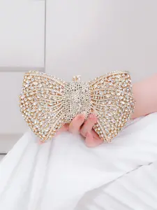 Sparkling Bow Shape Rhinestone Evening Clutch Bag, Luxurious Wedding Party Handbag, Elegant Crystal Wallet, Fashion Lipstick Pouch