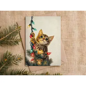 Cat in the Christmas Lights Card