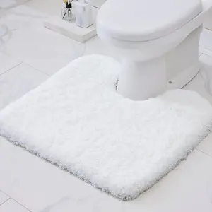 Disolla Toilet Mat 22x24 White - Non Slip Fluffy U-Shaped Contour Rug, Ultra-Soft Plush Toilet Floor Mat, Absorbent & Machine Washable