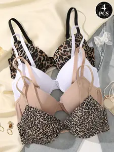 4-Pack Women's bras available in a variety of Fit styles—including vibrant multi-color leopard print, casual solid colors, and underwire push-up designs with Buckle—perfect for both dating and casual wear, and suitable for all four seasons. Womenswear